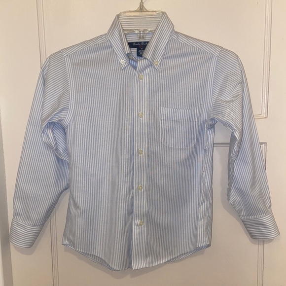 NEW BROOKS BROTHERS PIQUE BUTTON DOWN SHIRT SZ 8 BLUE STRIPE 100% SUPIMA COTTON